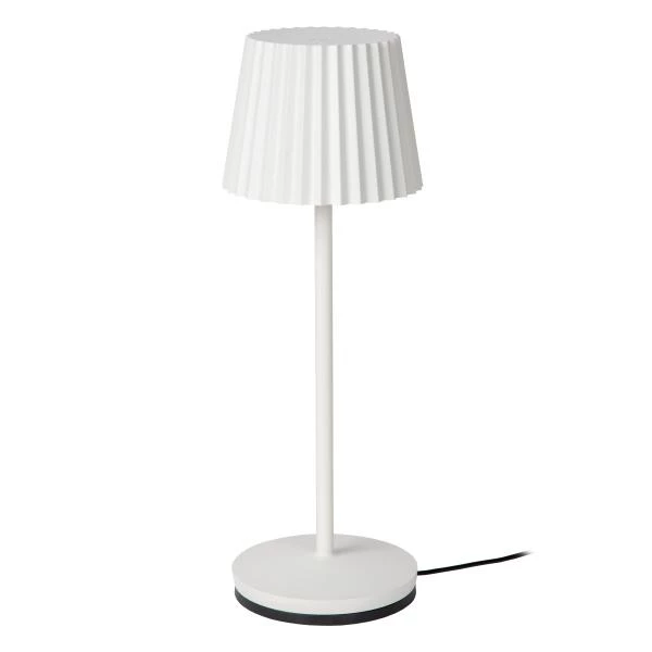 Lucide JUSTINE - Lampe de table Extérieur Rechargeable - Batterie - LED Dim. - 1x2W 2700K - IP54 - Avec socle de charge par contact - Blanc - détail 1